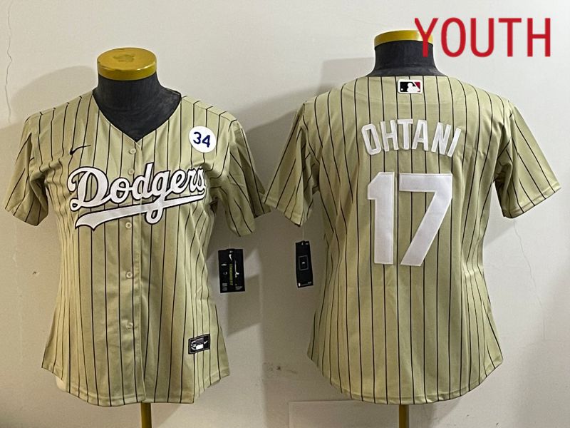 Youth Los Angeles Dodgers #17 Ohtani Green Stripe Game 2024 Nike MLB Jersey style 7->youth mlb jersey->Youth Jersey